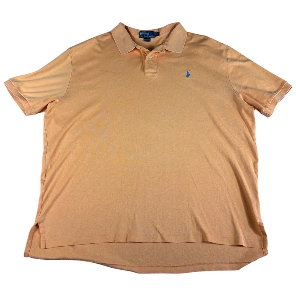 Polo Ralph Lauren Polo Shirt Men's 2XL Peach Orange Short Sleeve High Low Slit